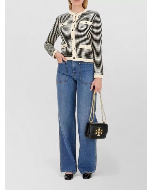 Tory Burch Multicolor Kendra Cardigan Contrast Trim Front Pockets