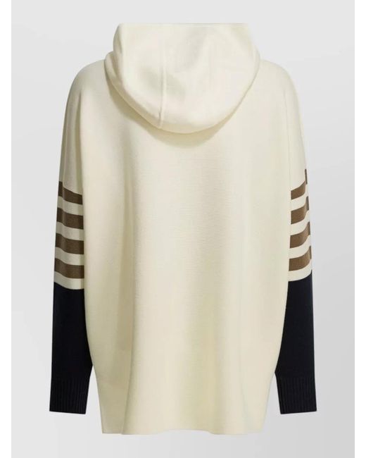 Max Mara Natural Virgin Wool Sweater Hood Striped Sleeves