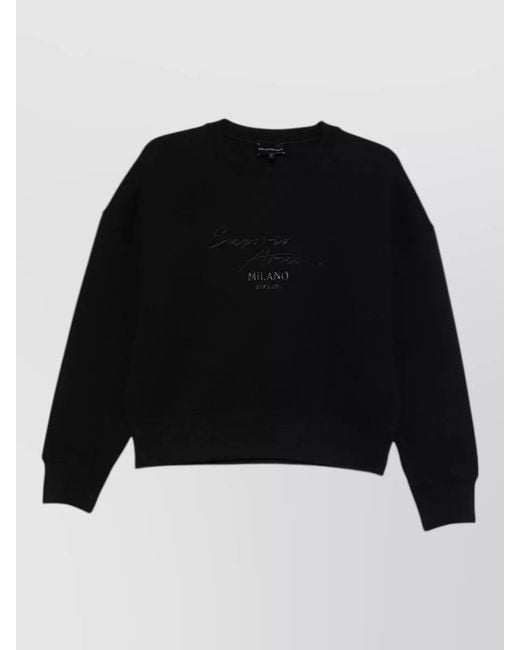 Emporio Armani Black Ribbed-Hem Cotton Crewneck Sweatshirt