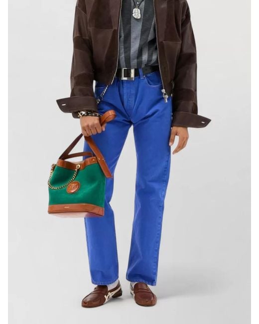 Versace Blue Cotton High-Rise Wide-Leg Straight-Leg Jeans