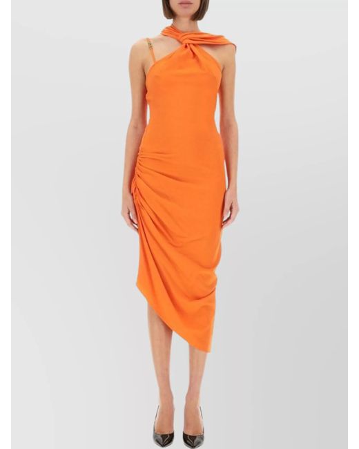 Versace Jeans Couture Orange Asymmetric One-Shoulder Midi Dress