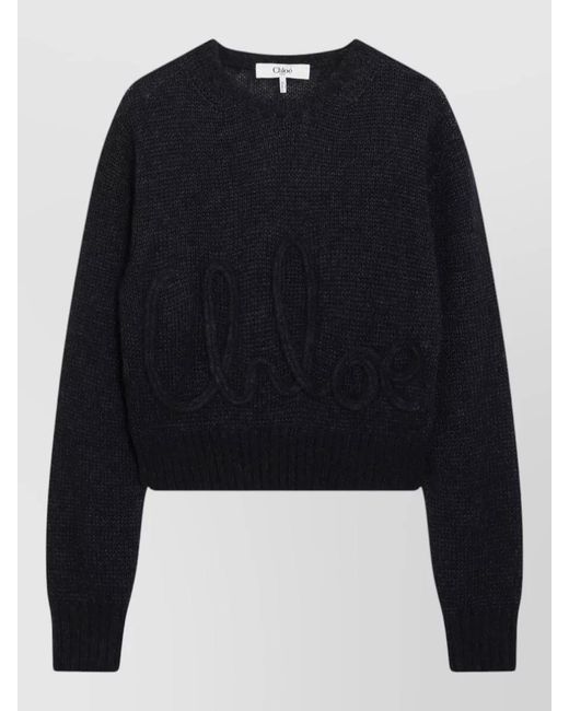 Chloé Natural Alpaca Silk Cropped Crewneck Sweater