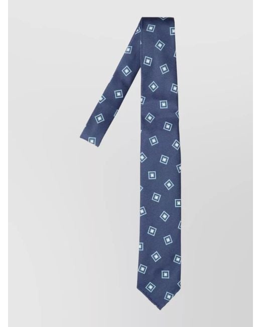 Cesare Attolini Blue Slim Tie Pointed Tip Geometric Pattern for men