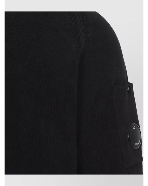 C P Company Black Cotton Crewneck Ribbed Hem Jumper for men