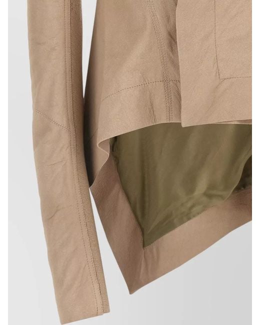 Rick Owens Natural Naska Coat Asymmetric Hem High Collar