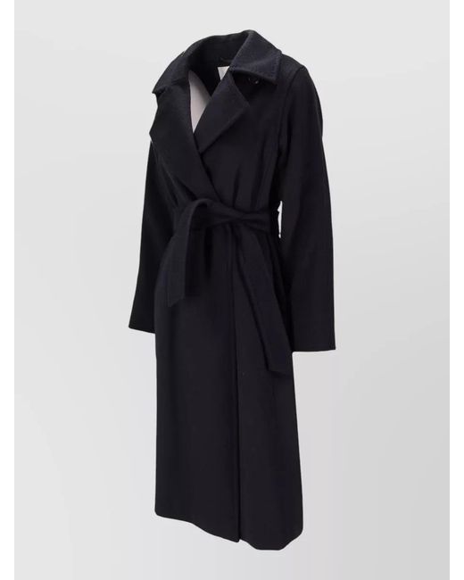 Max Mara Blue Belted Mid Length Coat Notched Lapels