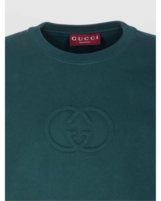 Gucci Green Cotton Logo-Embossed Crew-Neck Sweatshirt for men