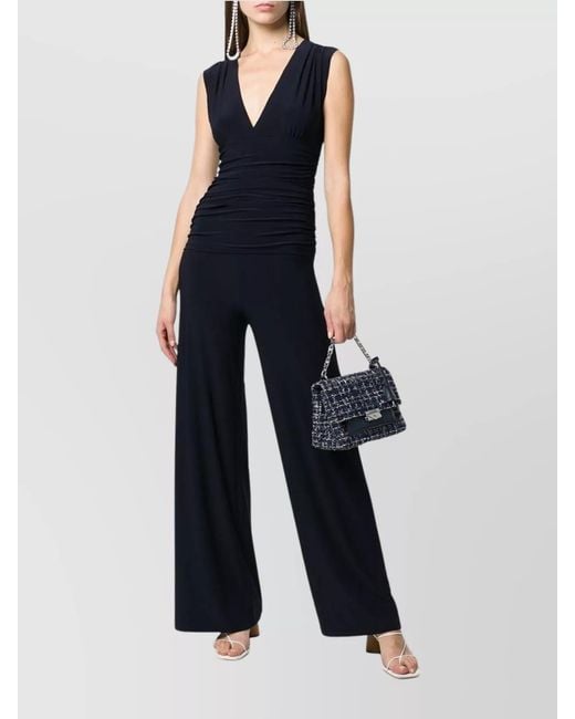 Norma Kamali Blue Sleeveless V-Neck Jumpsuit Cinched Waist