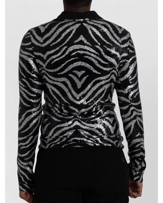 Dolce & Gabbana Black Sequined Zebra Knit Collared Sweater Top for men