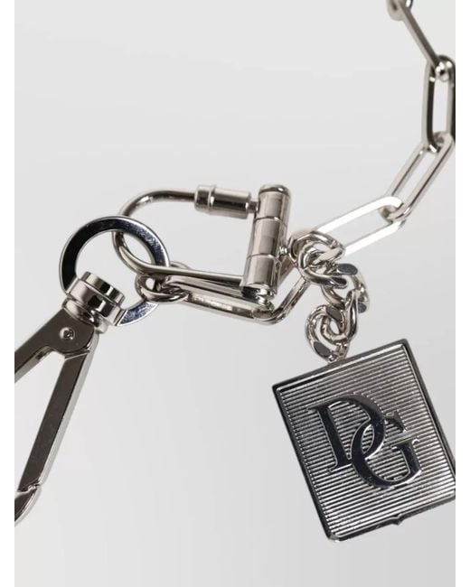 Dolce & Gabbana White Metal Chain Logo Charm Keychain for men