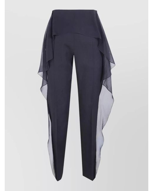 Lanvin Blue Ruffle High Waist Trousers Sheer Overlay