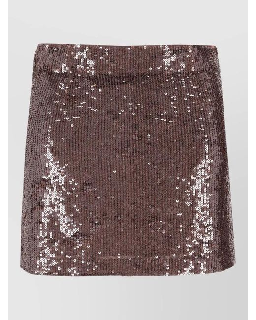 P.A.R.O.S.H. Brown High Waisted Sequin Mini Skirt Design