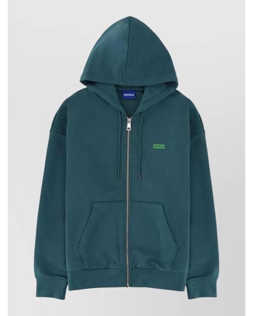 HUGO Blue Hooded Cotton Zip Jacket for men