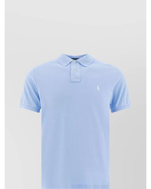 Polo Ralph Lauren Blue Ribbed Collar Polo Shirt With Short Sleeves for men