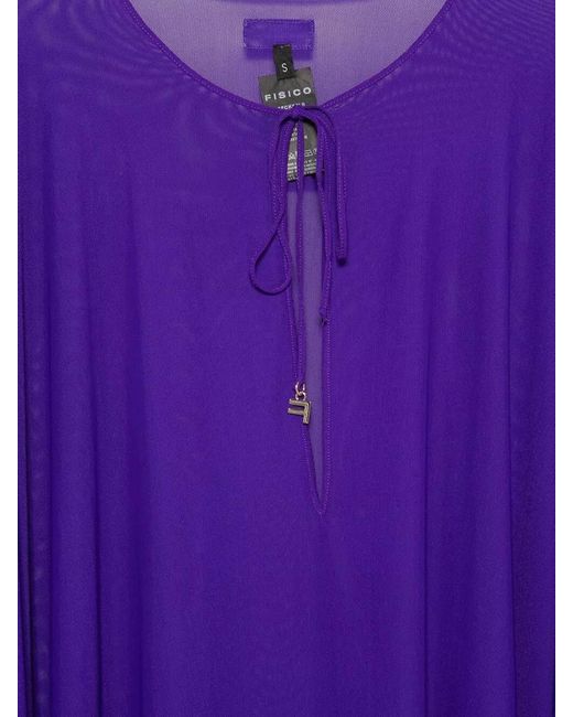 Fisico Purple Mesh Kaftan Dress Cold Shoulder Design