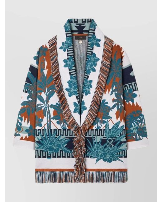 Alanui Blue Embroidered Wool Belted Cardigan