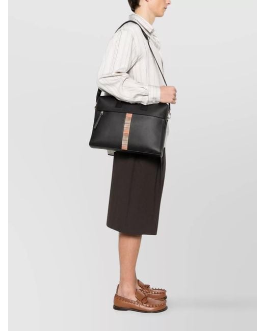 Paul Smith Black Leather Briefcase With Signature Stripe Detail for men
