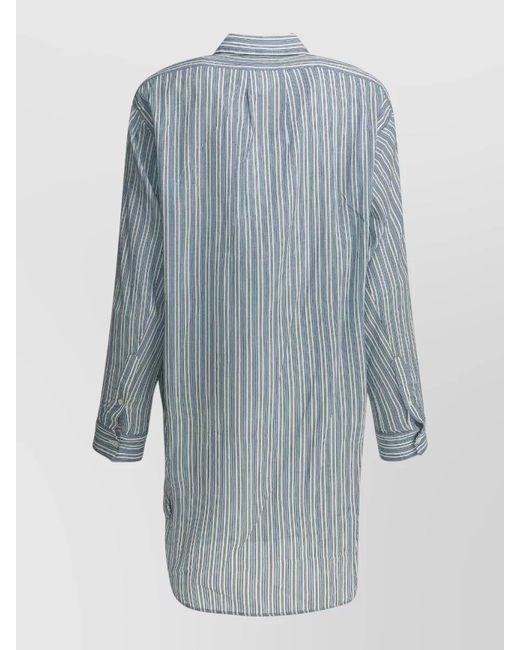 Isabel Marant Blue Striped Shirt Dress Long Sleeves Pocket