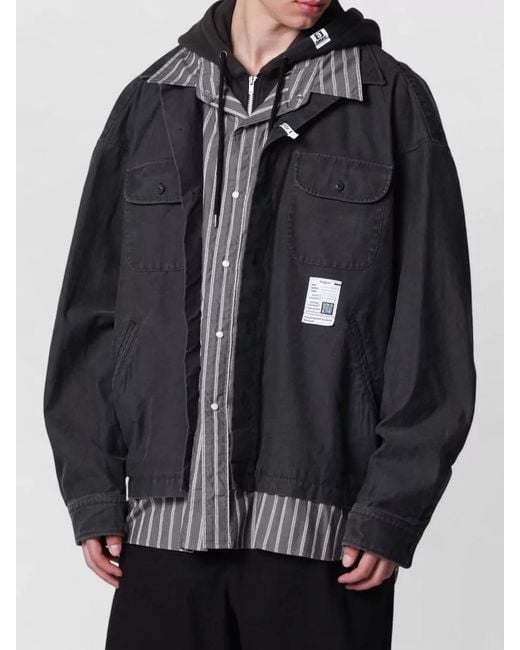 Maison Mihara Yasuhiro Black Hooded Jacket Striped Pattern Chest Pockets for men