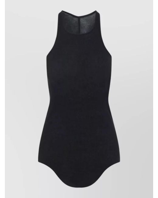 Rick Owens Blue Cotton Ribbed Halterneck Tank Top