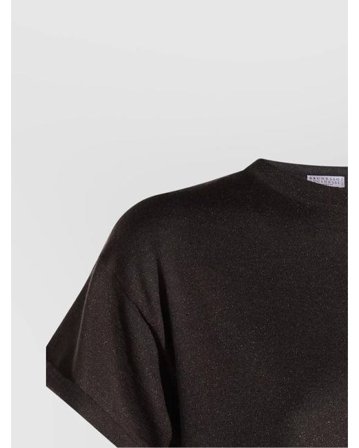 Brunello Cucinelli Gray Cashmere And Silk Short-Sleeve Crewneck Knitted Top