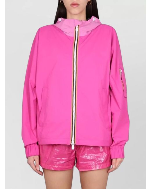 K-Way Pink Claudey Hooded Jacket Arm And Side Pockets