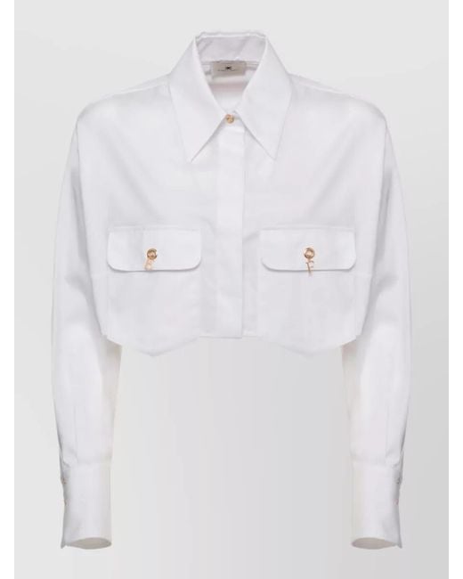 Elisabetta Franchi White Cropped Cotton Long-Sleeve Shirt