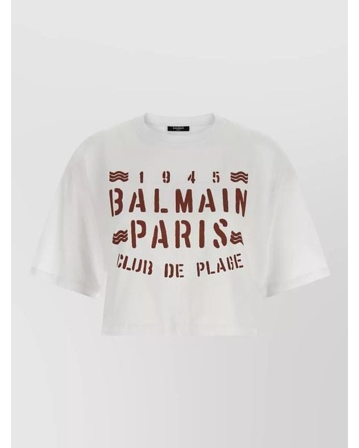 Balmain Multicolor Plage Motif Cropped Crew Neck T Shirt