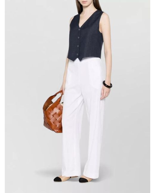 Via Masini 80 White Lightweight Wide Leg Trousers Side Pockets