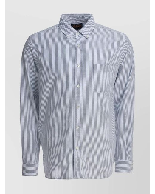 Beams Plus Blue Striped Cotton Shirt for men