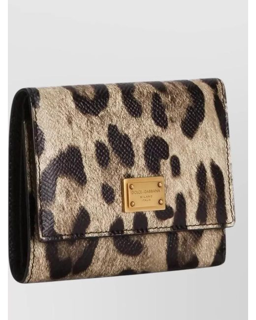 Dolce & Gabbana Brown Leather Leopard-Print Wallet