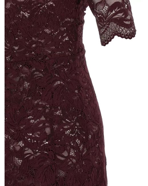 Rabanne Purple Lace Off-The-Shoulder Asymmetric Midi Dress