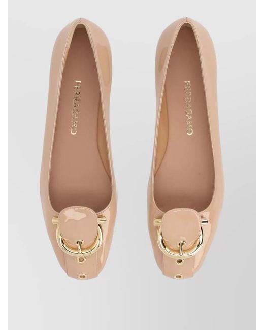 Ferragamo Natural Loafers Patent Finish Tone Buckle