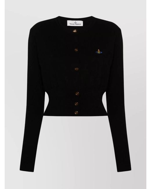 Vivienne Westwood Black Cashmere Cropped Ribbed Knit Cardigan