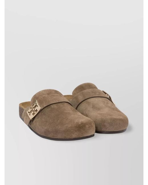 Tory Burch Brown Suede Leather Mellow Mules