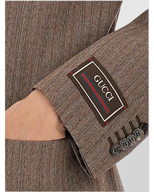 Gucci Brown Herringbone Double-Breasted Blazer