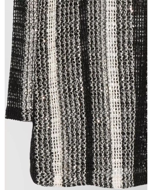 Missoni Gray Open-Knit Sequin-Embellished Vertical-Stripe V-Neck Long-Sleeve Cardigan