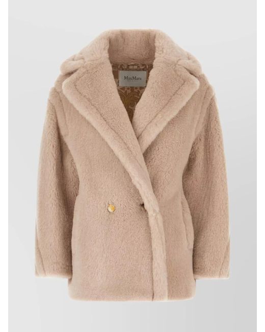 Max Mara Natural Alpaca Blend Coat With Faux Fur Texture