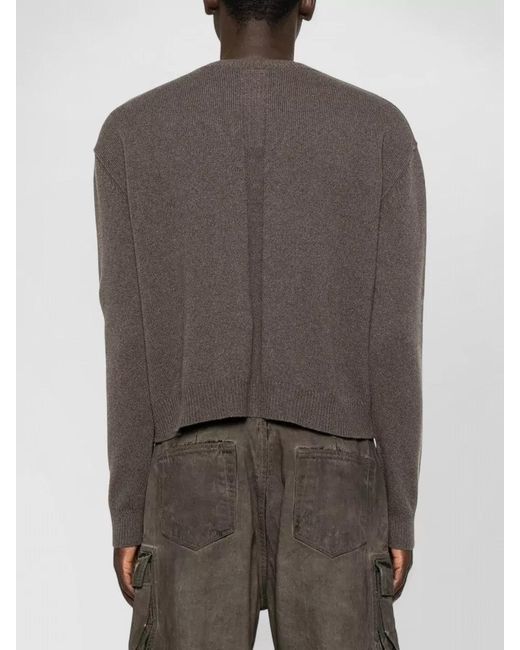 Rick Owens Brown Tommy Cropped V Neck Long Sleeve Top for men