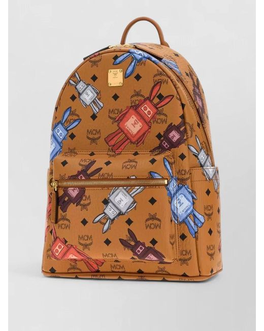 MCM Orange Canvas Stark Backpack Allover Print Design