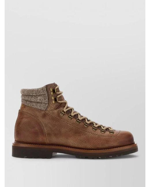 Brunello Cucinelli Brown Leather Ankle Boots Round Toe Design for men