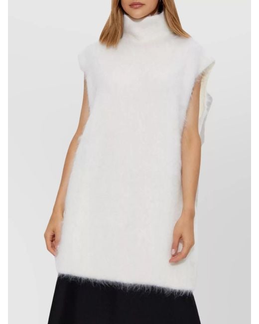 Marni White Mohair Brushed Sleeveless Turtleneck Knitted Top