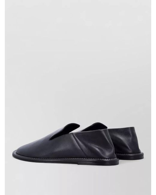 AMI Gray Leather Loafers Round Toe Contrast Stitching for men