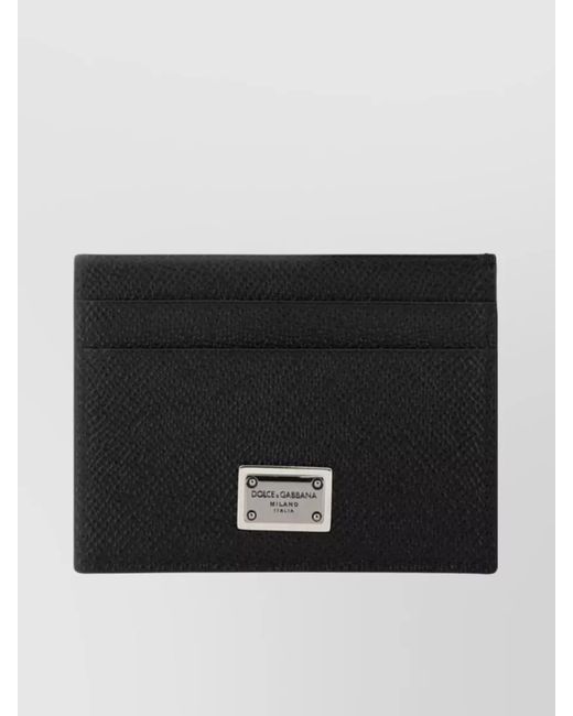 Dolce & Gabbana Black Pebbled Leather Card Holder for men
