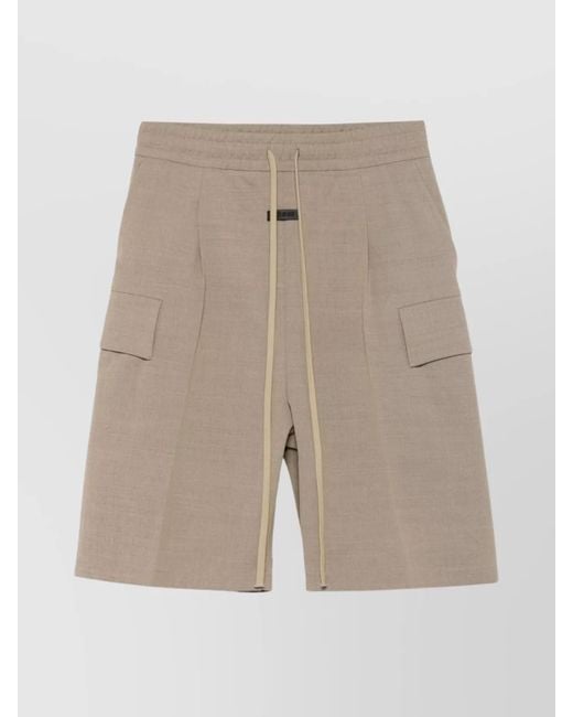 Fear Of God Natural Cargo Shorts With Knee Length And Pleat Detailing for men