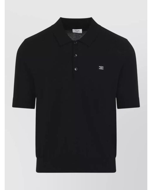 Céline Black Polo Sweater Straight Fit Ribbed Trims for men