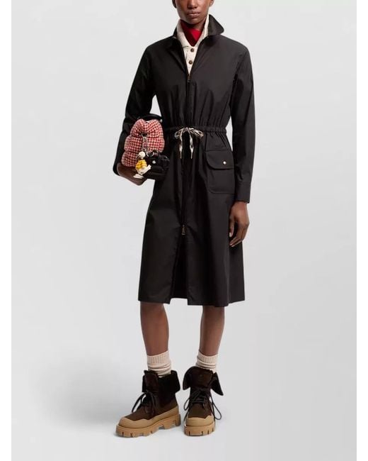 Moncler Black Cotton Blend Dress Knee Length Collar