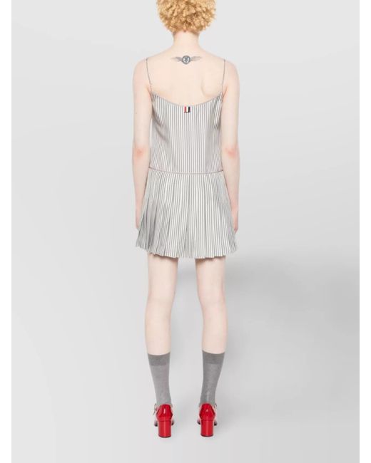 Thom Browne White Silk Striped Pleated Mini Dress
