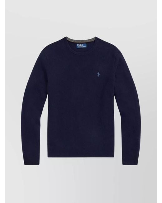 Polo Ralph Lauren Blue Merino Wool Ribbed Crewneck Sweater for men