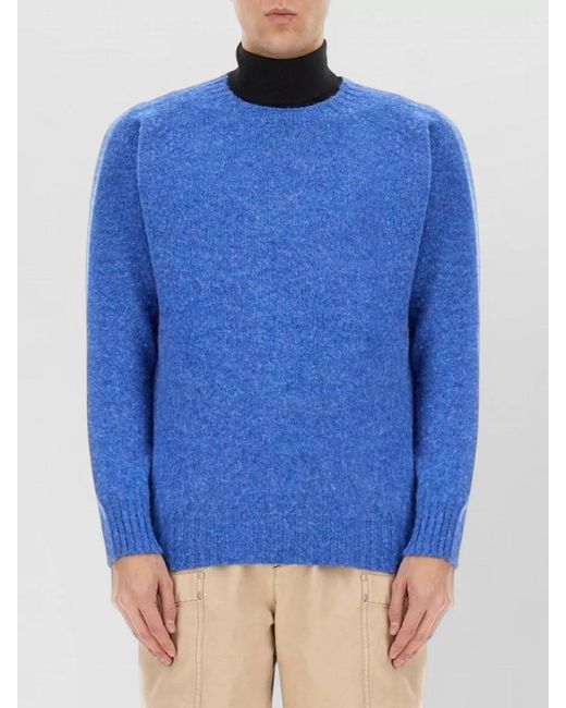 Howlin' By Morrison Blue Wool Crew Neck Knit Long Sleeve Sweater for men
